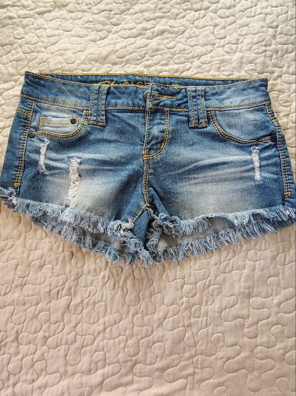 Blue Asphalt Distressed Raw Hem Medium Wash Denim Cutoff Shorts Size 5